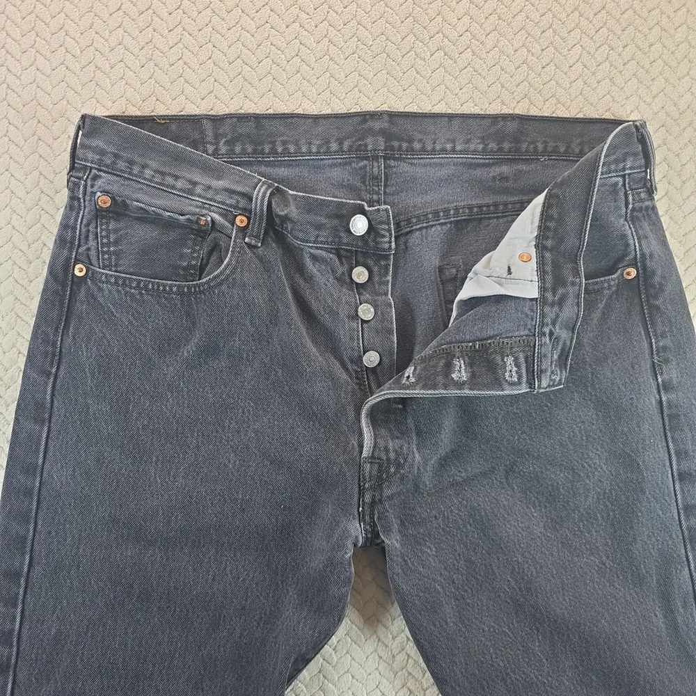 Vintage Levis 501 Original Fit Jeans Mens 38x29 Faded Black Straight Button Fly